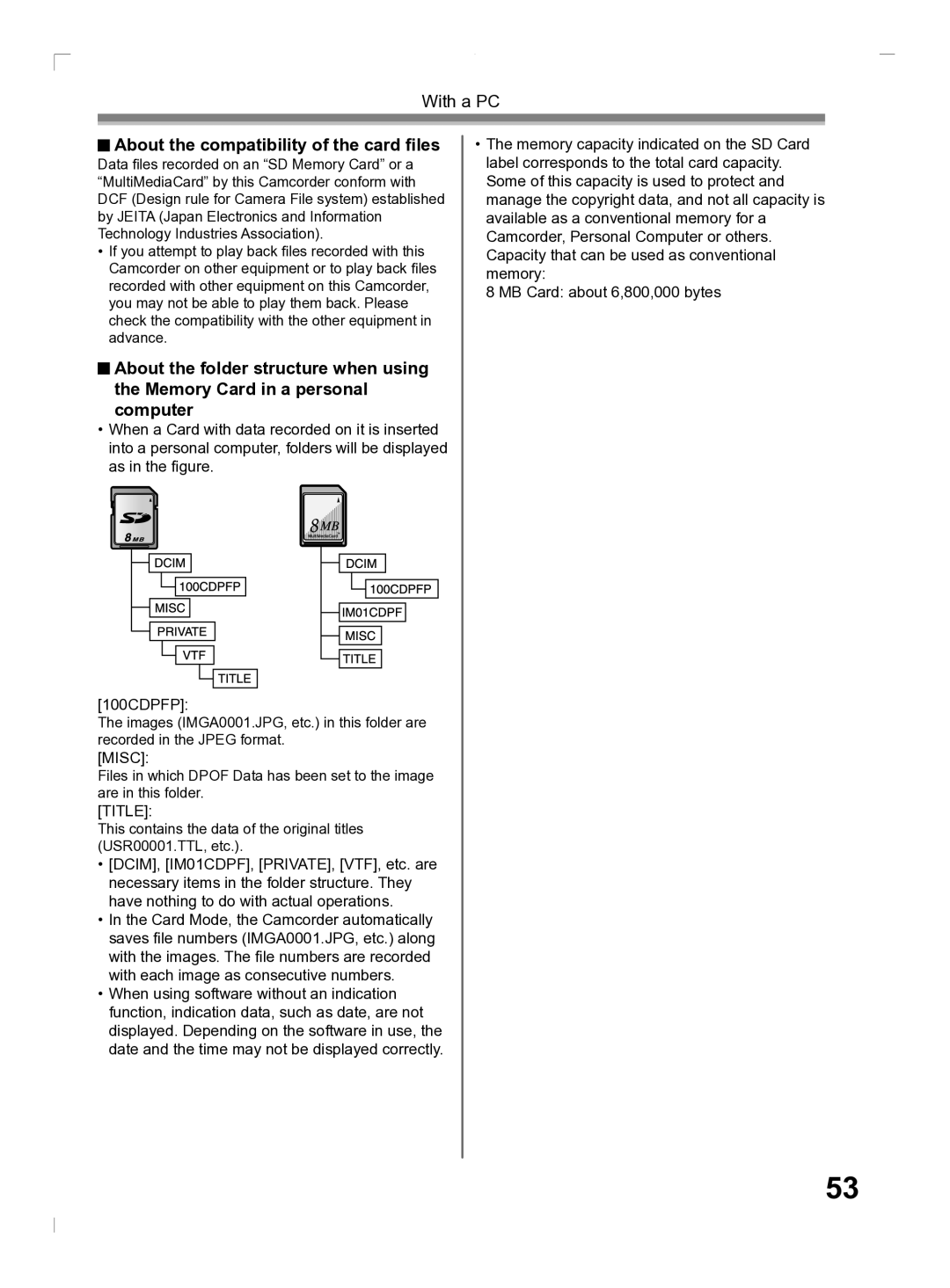 Panasonic PV-GS2 operating instructions About the compatibility of the card ﬁles, Title 