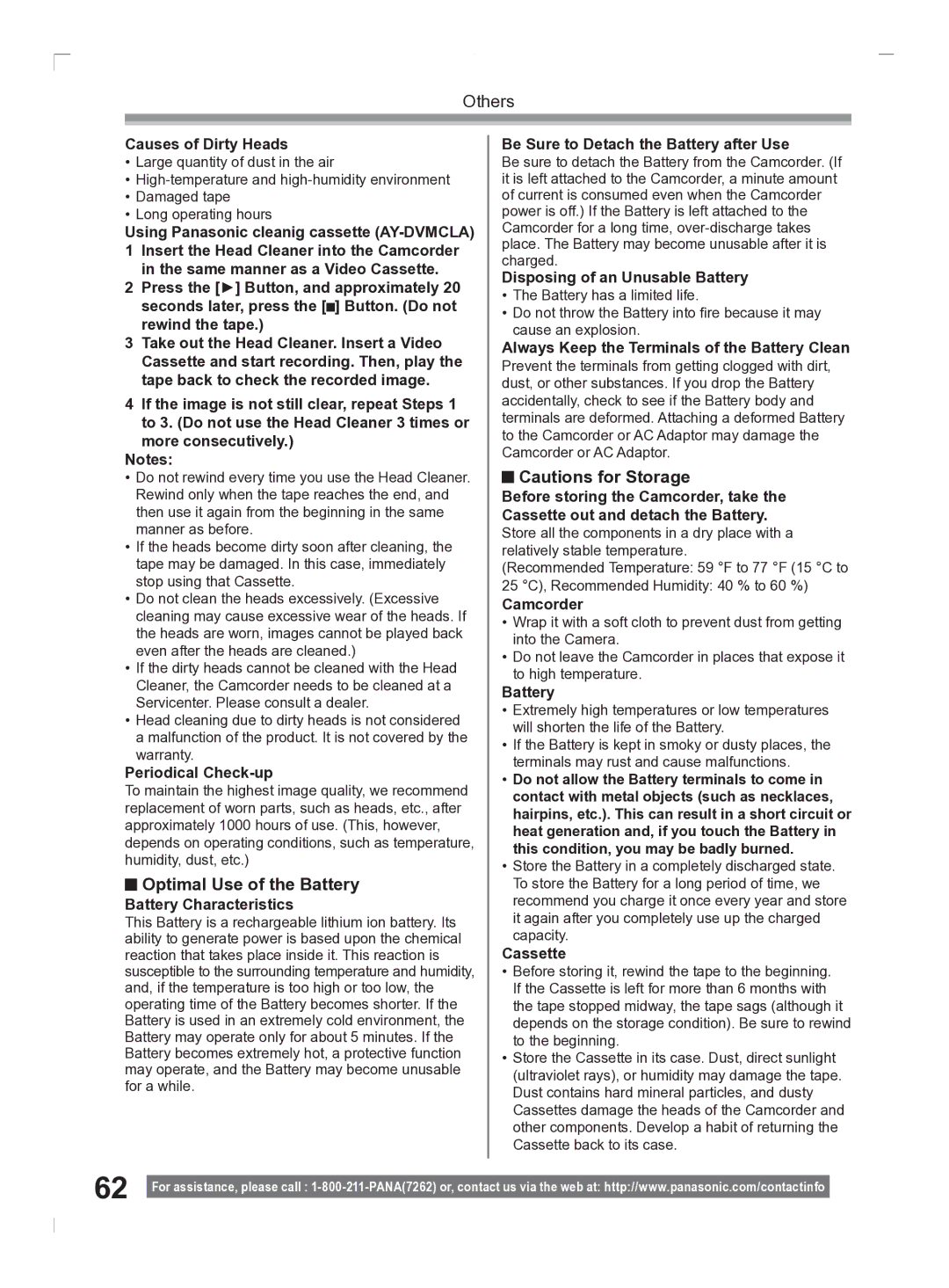 Panasonic PV-GS2 operating instructions Optimal Use of the Battery 