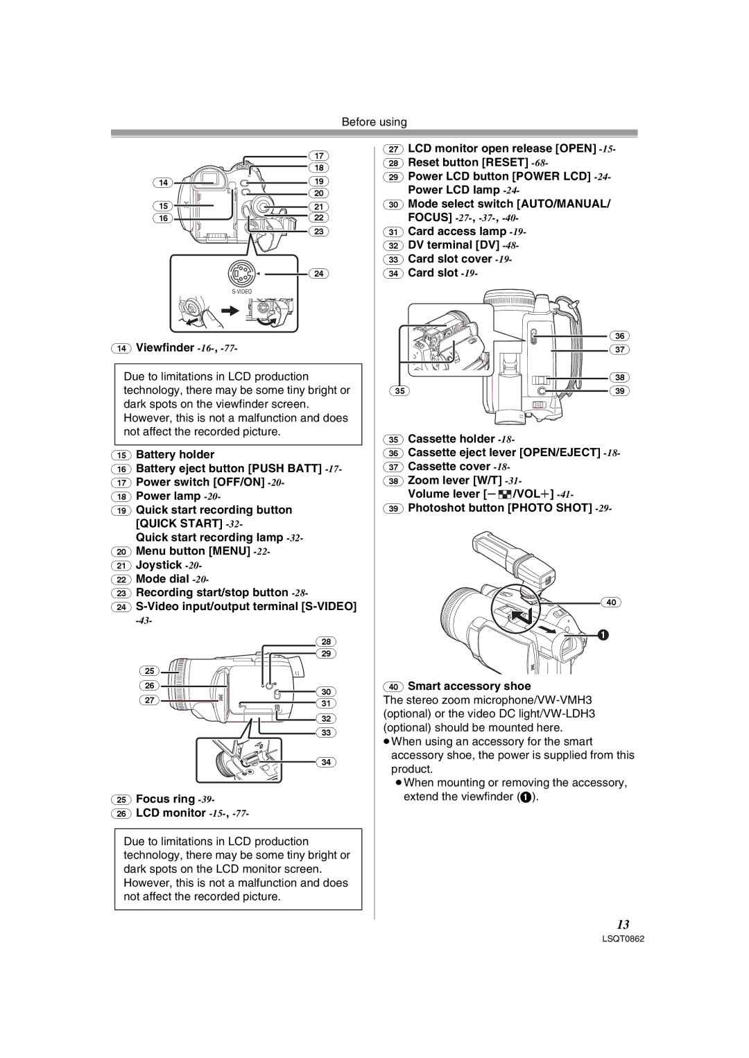 Panasonic PV-GS250 operating instructions Viewfinder -16 