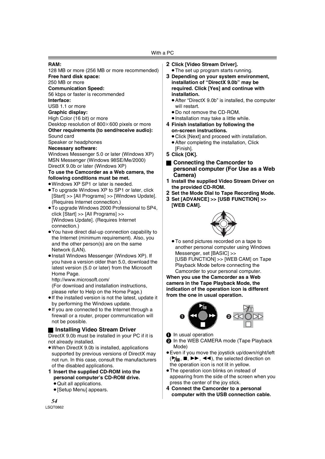 Panasonic PV-GS250 operating instructions Installing Video Stream Driver 