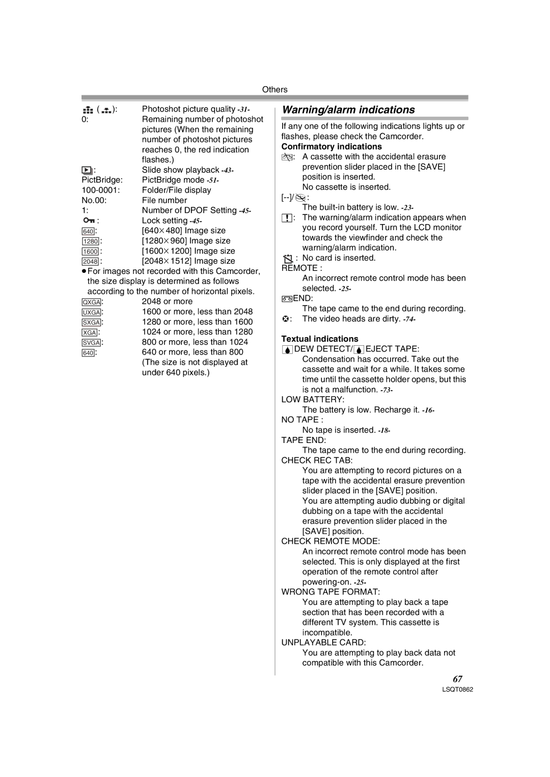 Panasonic PV-GS250 operating instructions Confirmatory indications, Textual indications 