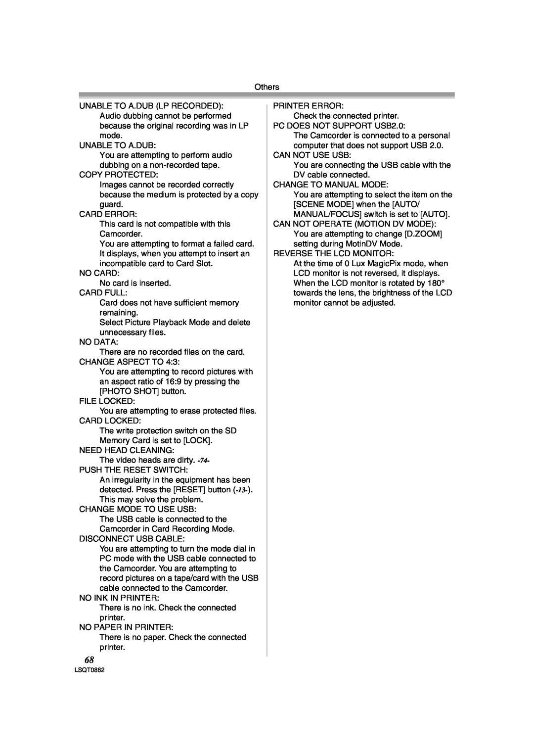 Panasonic PV-GS250 operating instructions Others 