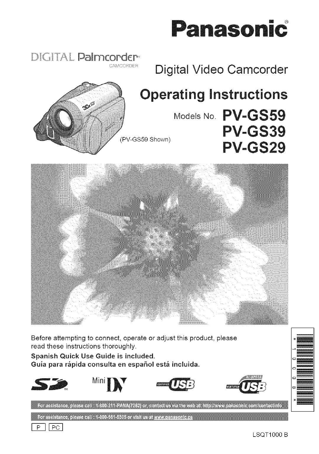 Panasonic PV-GS39, PV-GS29 operating instructions PV-GS59 Shown, LSQT1000 B 