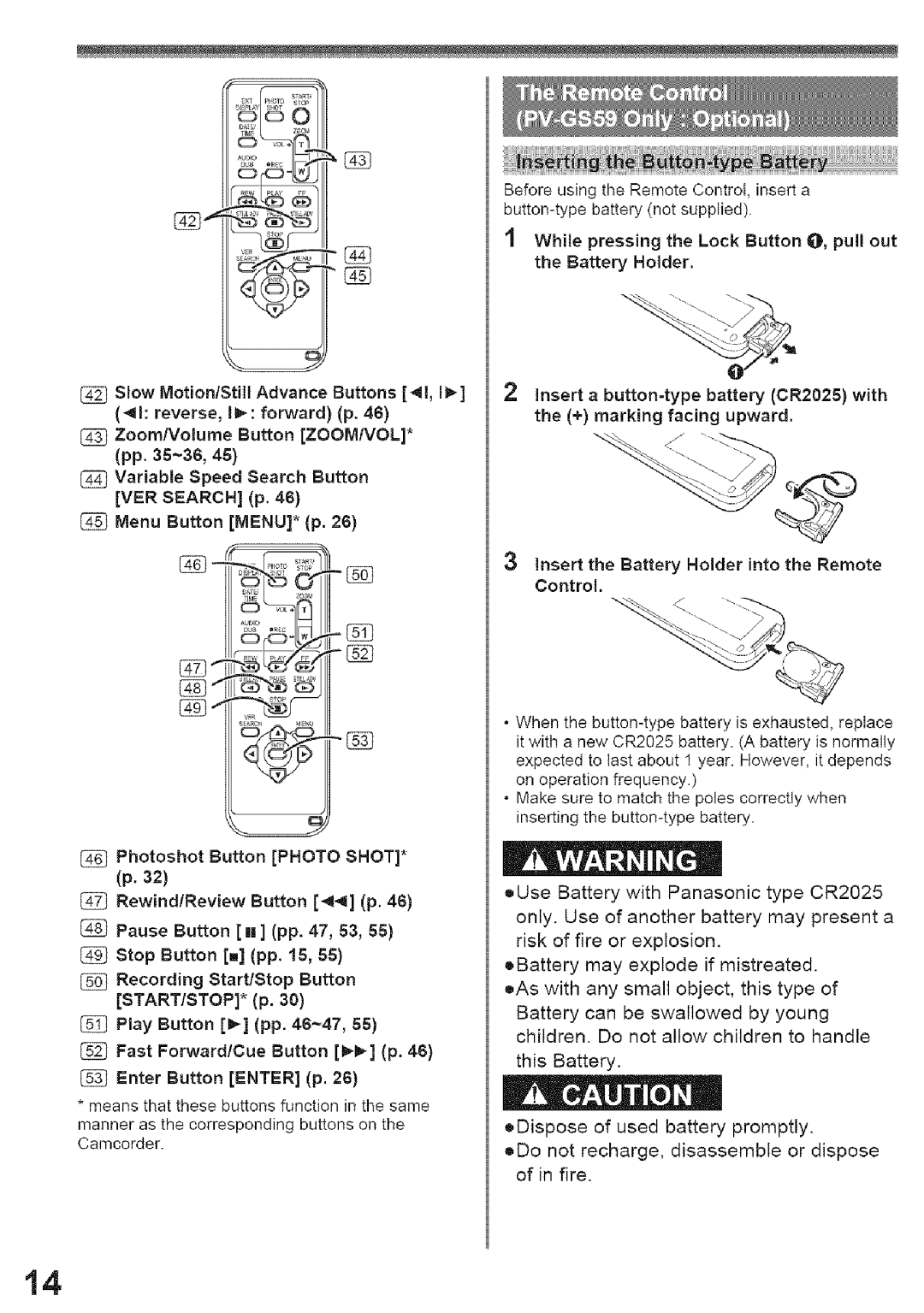 Panasonic PV-GS29, PV-GS39 operating instructions Pp ~36, Fast ForwardlCue Button ! p, Enter Button Enter p 