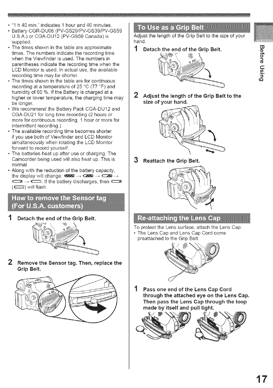 Panasonic PV-GS39, PV-GS29 operating instructions Remove the Sensor tag. Then, replace Grip Belt 