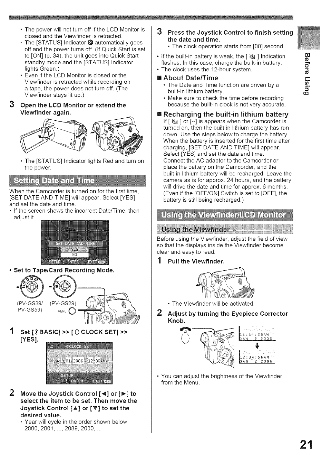 Panasonic PV-GS39, PV-GS29 operating instructions Lithium 