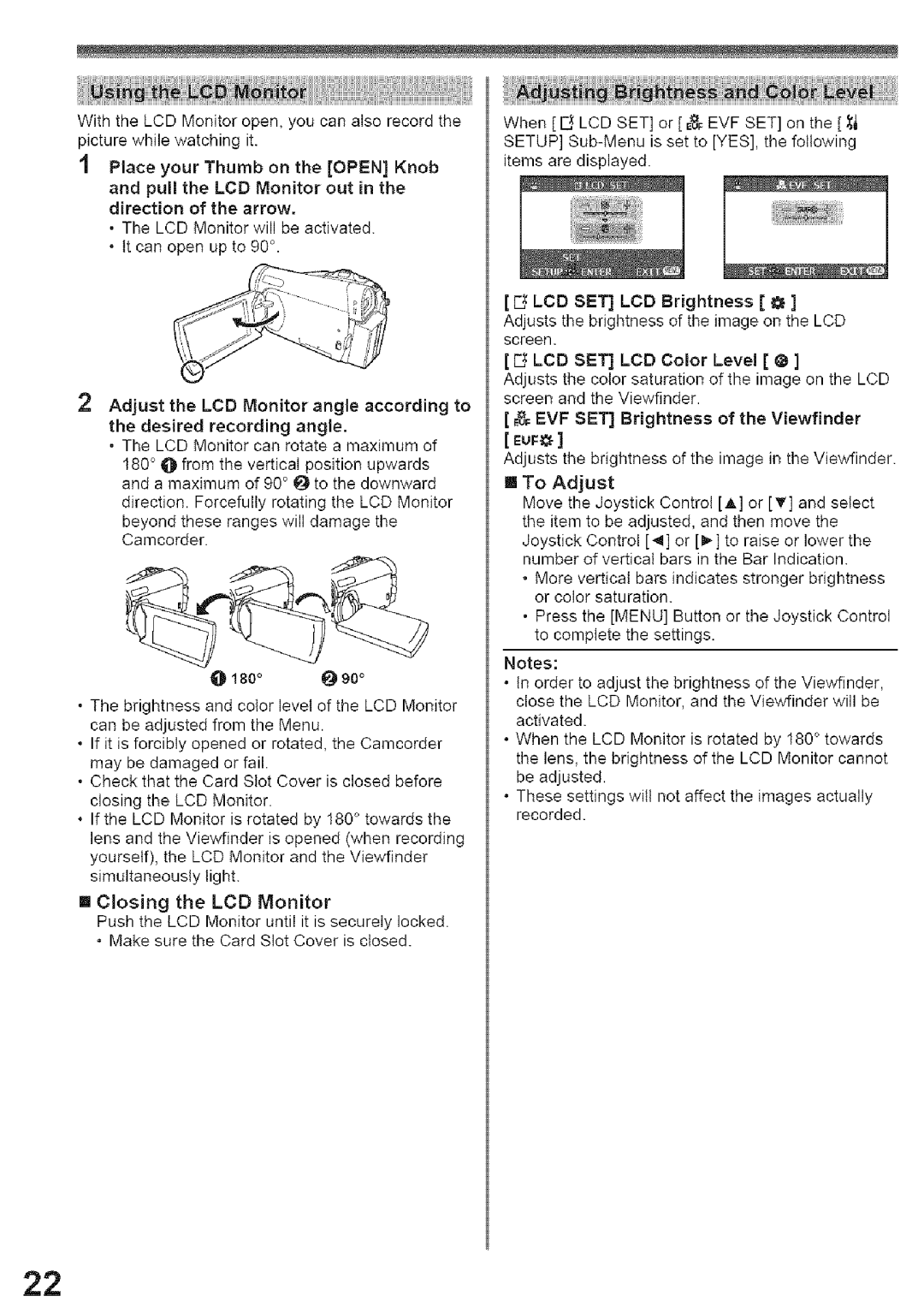 Panasonic PV-GS29, PV-GS39 Pull the LGD Monitor out in the direction of the arrow, Llcd BET LCD Color Level @ 