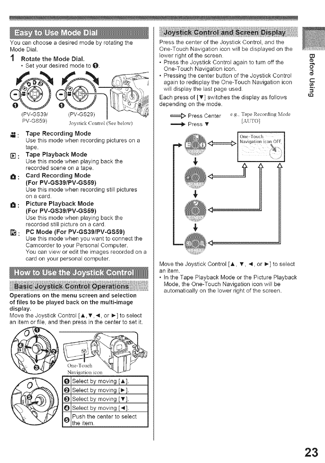 Panasonic PV-GS39, PV-GS29 operating instructions Set your desired mode to O, Tape Recording Mode, Auto 