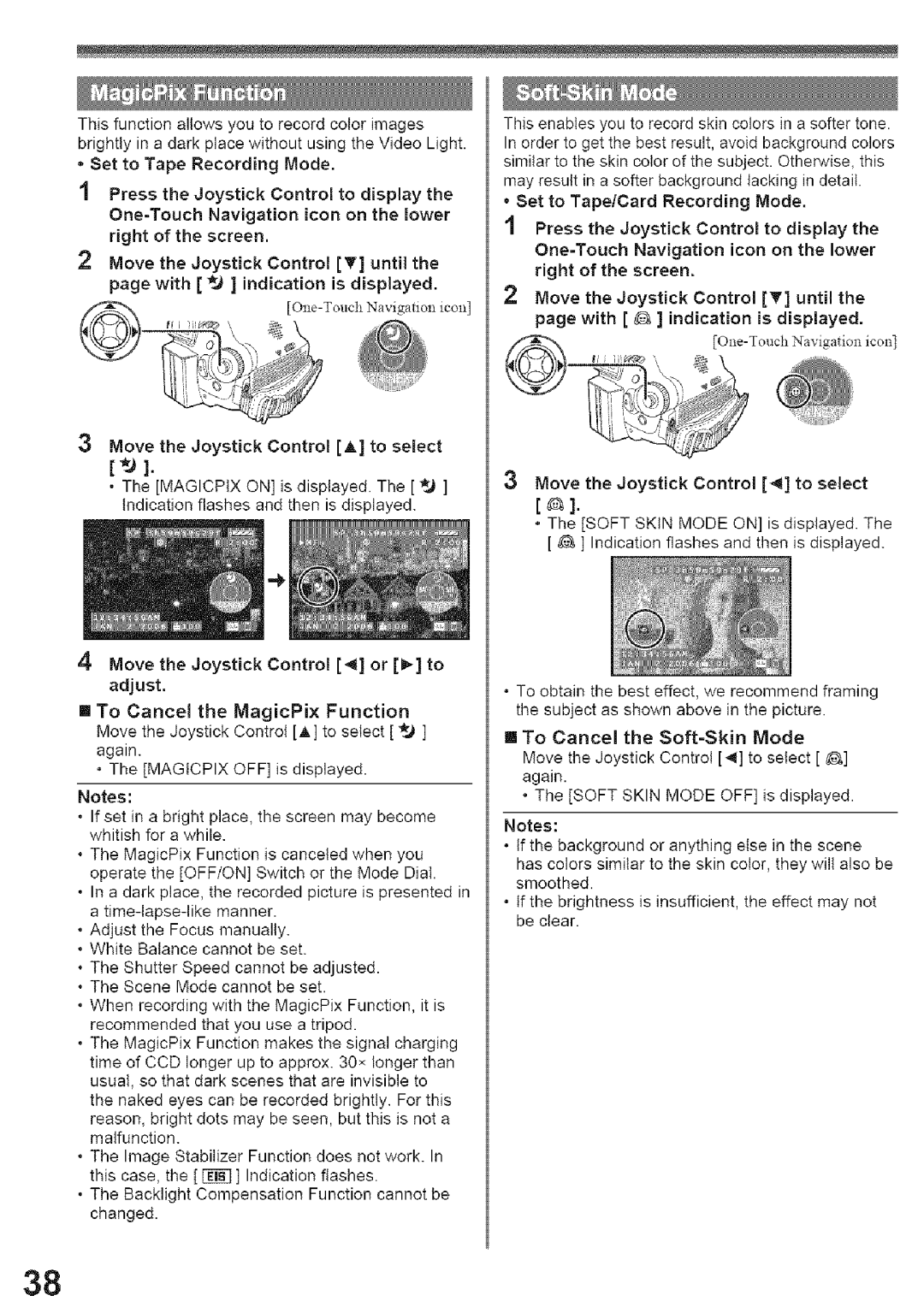 Panasonic PV-GS29, PV-GS39 operating instructions To Cancel the Soft-Skin Mode 