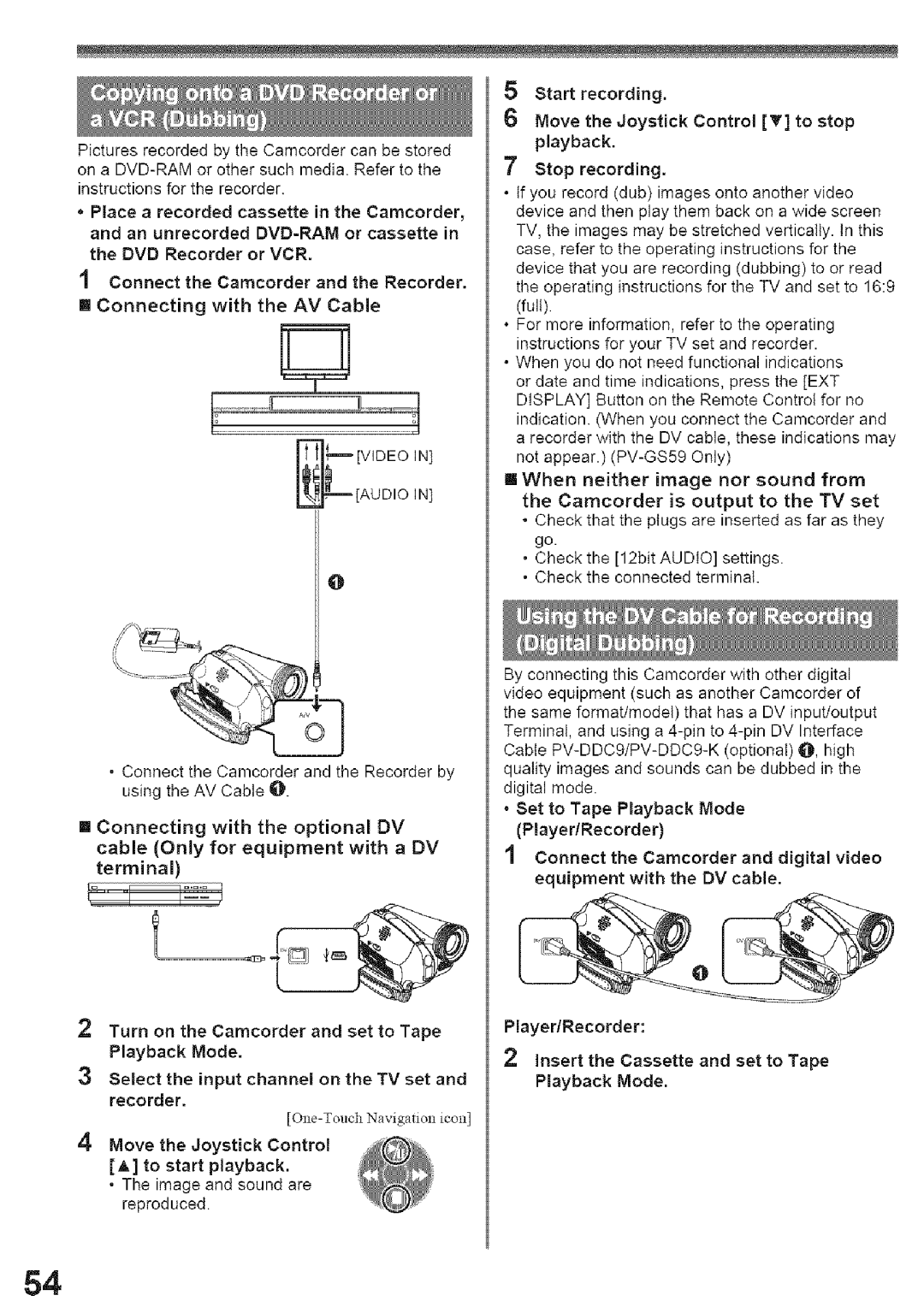 Panasonic PV-GS29 Playback Mode, Select the input channe on the TV set and recorder, Image and sound are reproduced 