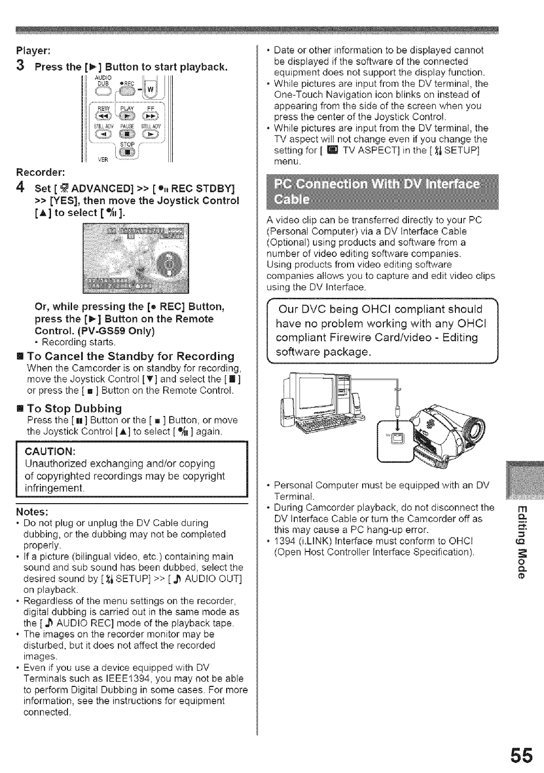 Panasonic PV-GS39, PV-GS29 operating instructions Player, Press the Button to start playback 