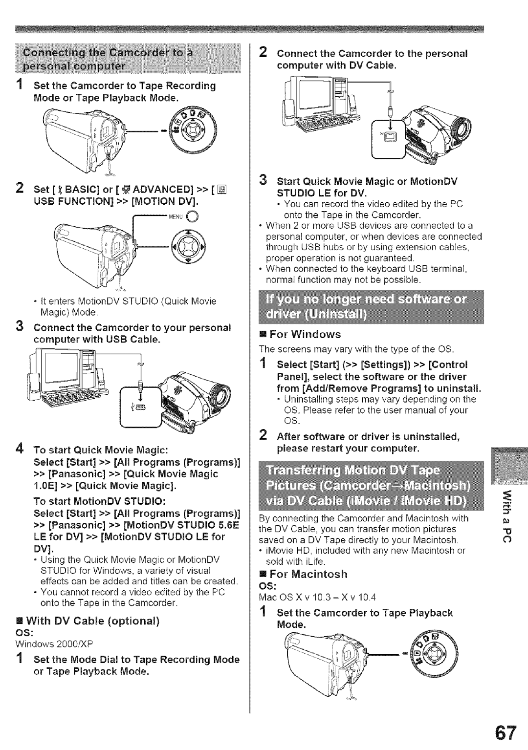 Panasonic PV-GS39, PV-GS29 To start Quick Movie Magic, Mac OS X v 10 3-Xv Set the Camcorder to Tape Playback 