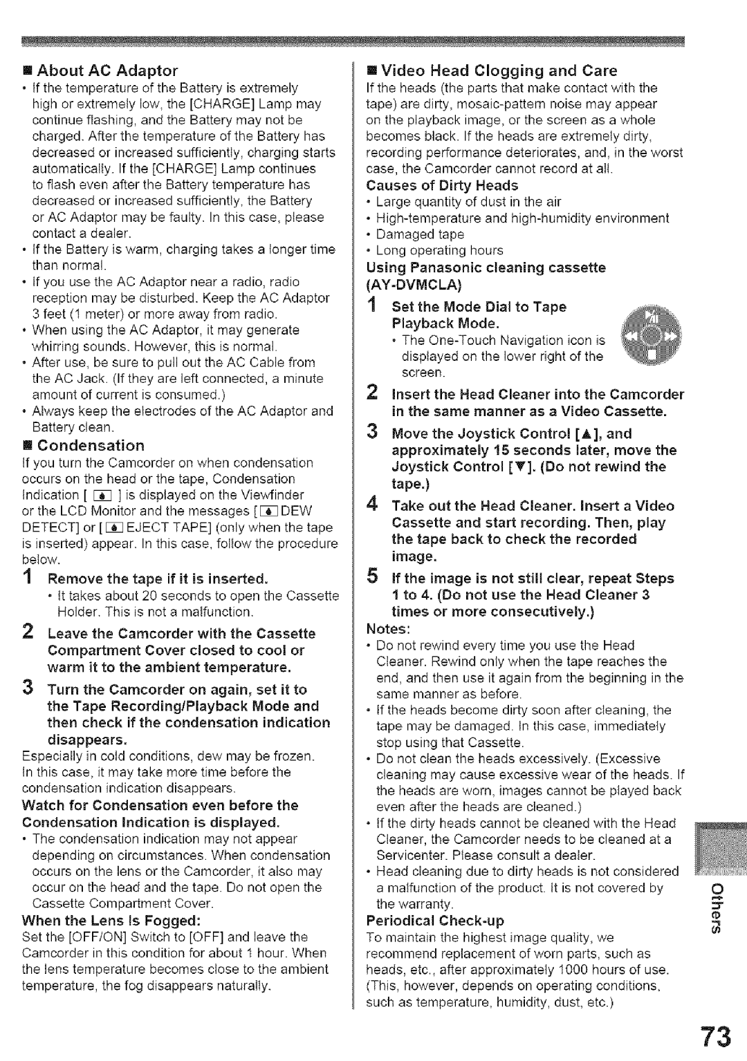 Panasonic PV-GS39, PV-GS29 operating instructions Causes of Dirty Heads 