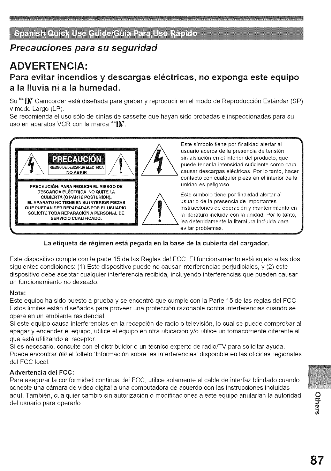 Panasonic PV-GS39, PV-GS29 operating instructions EL Aparato no Tjene EN SU iNTERiOR PiEZAS 