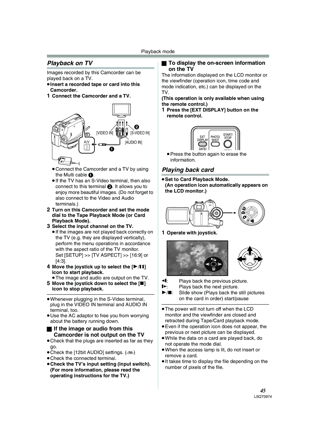 Panasonic PV-GS300 operating instructions Playback on TV, Playing back card, To display the on-screen information On the TV 