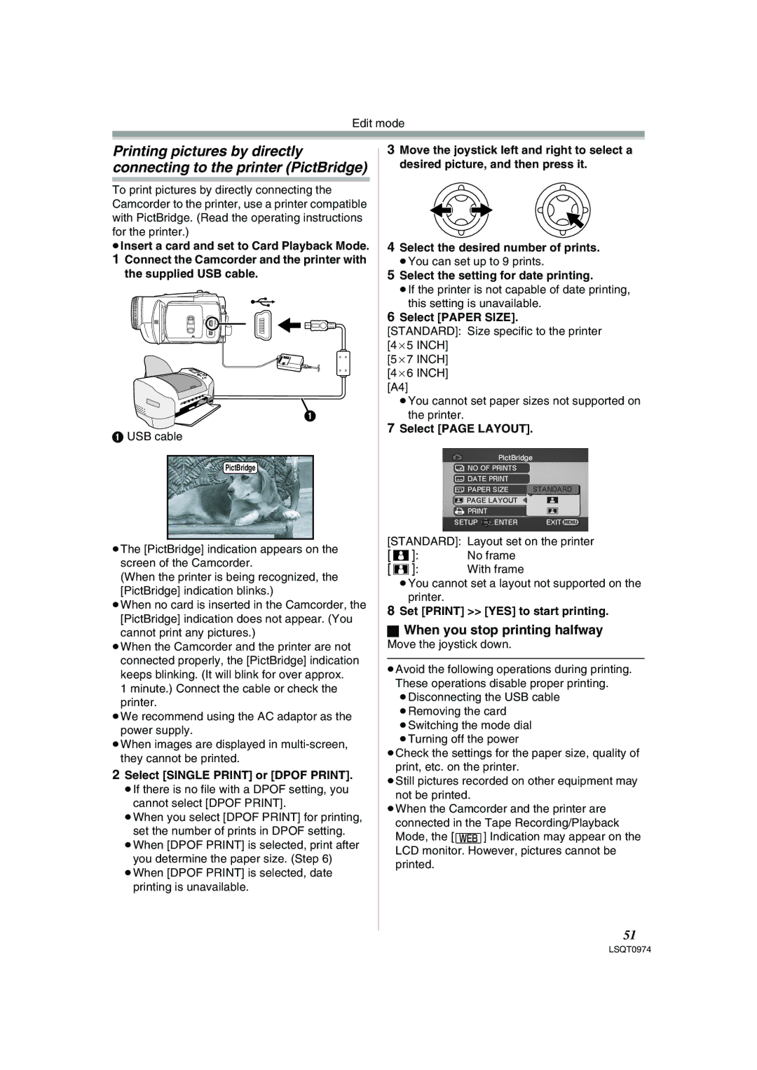 Panasonic PV-GS300 operating instructions When you stop printing halfway 