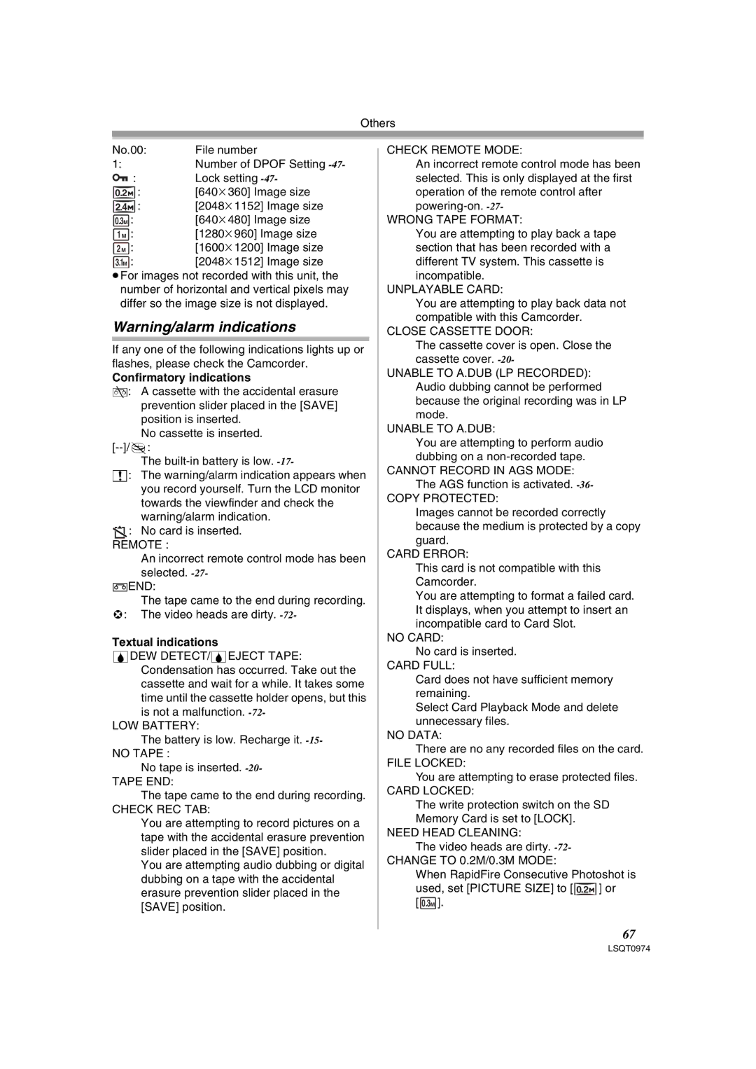 Panasonic PV-GS300 operating instructions Confirmatory indications, Textual indications 