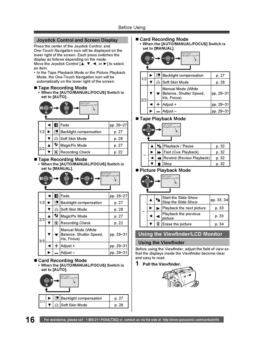 Panasonic PV-GS32 operating instructions Using the Viewfinder/LCD Monitor 