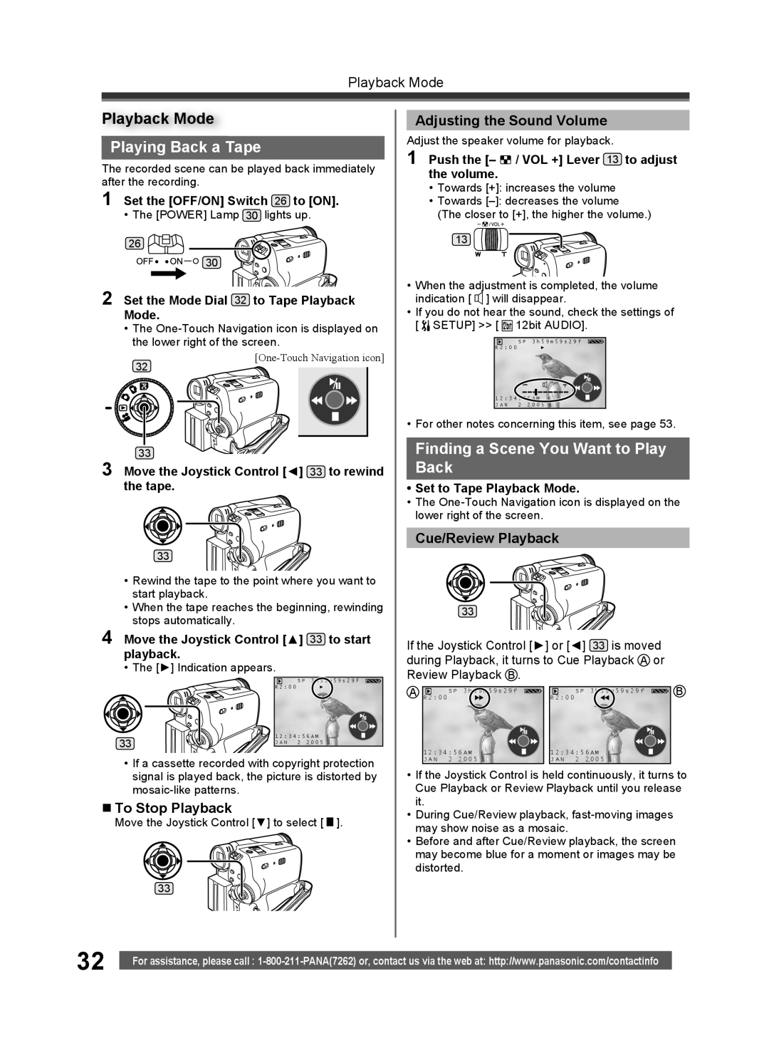 Panasonic PV-GS32 Playing Back a Tape, Finding a Scene You Want to Play Back, Adjusting the Sound Volume 