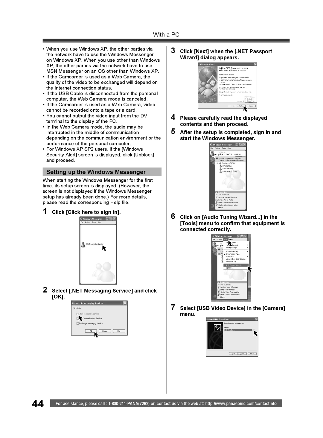 Panasonic PV-GS32 operating instructions Setting up the Windows Messenger 