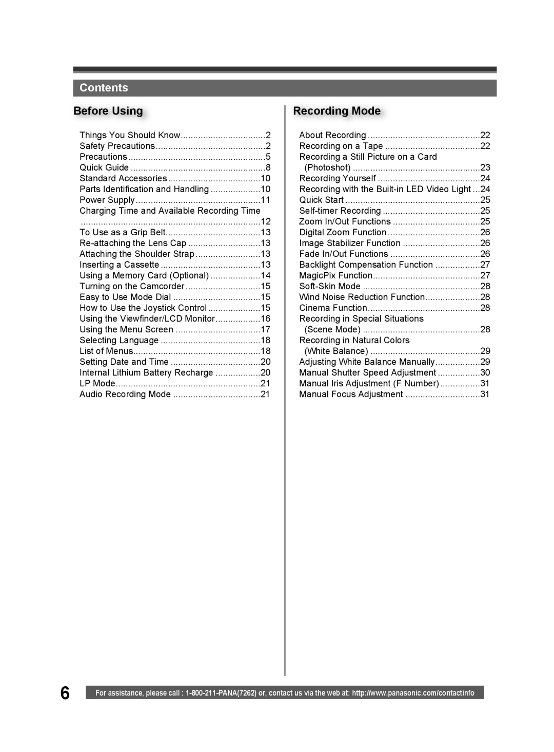 Panasonic PV-GS32 operating instructions Contents 