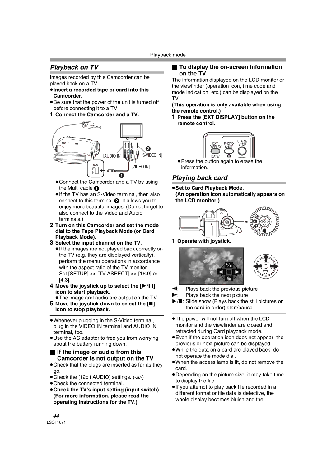 Panasonic PV-GS320 operating instructions Playback on TV, Playing back card, To display the on-screen information On the TV 