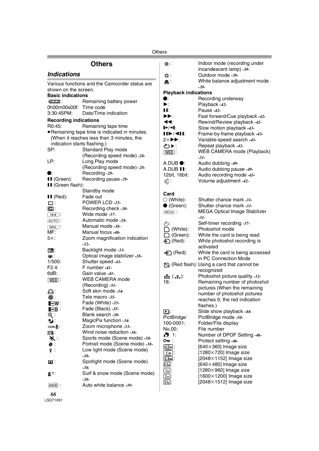 Panasonic PV-GS320 operating instructions Indications, Basic indications, Recording indications, Playback indications, Card 