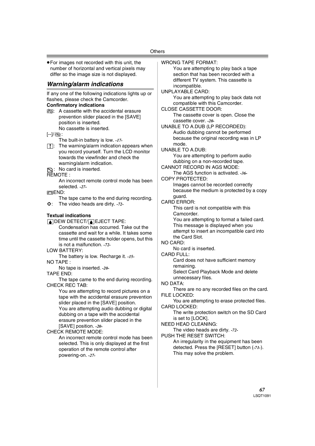 Panasonic PV-GS320 operating instructions Confirmatory indications, Textual indications 