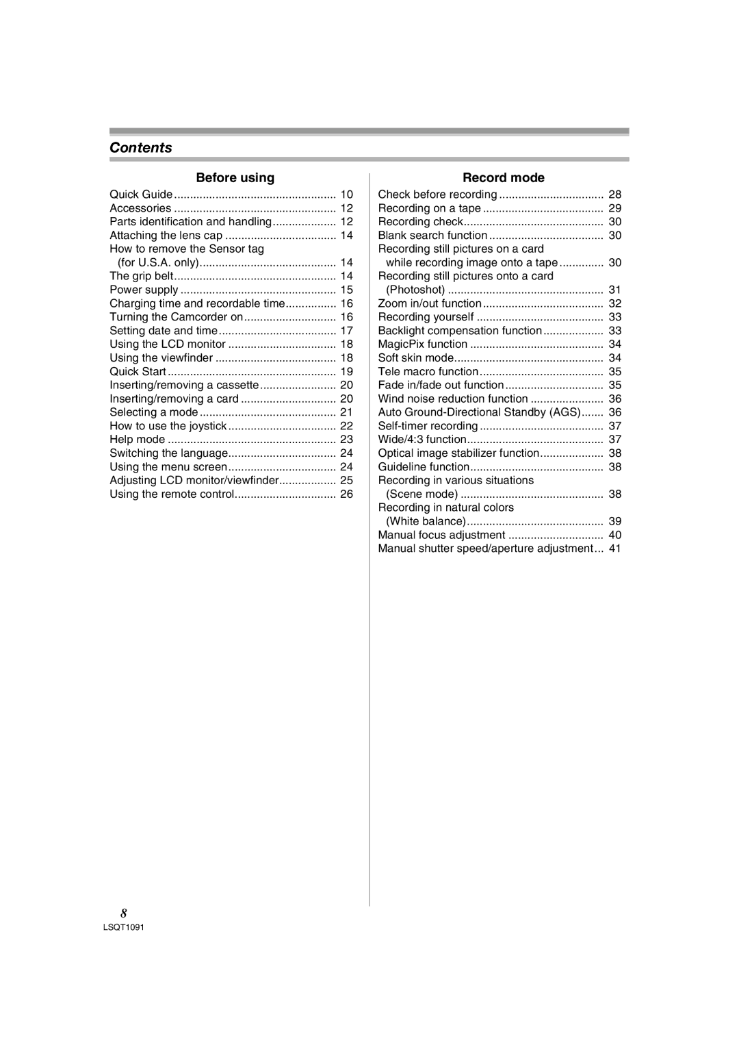 Panasonic PV-GS320 operating instructions Contents 