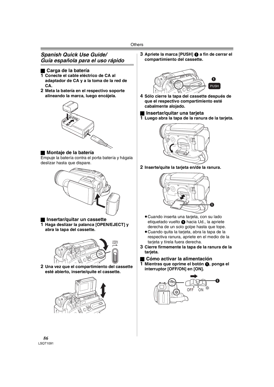 Panasonic PV-GS320 operating instructions Spanish Quick Use Guide Guía española para el uso rápido 