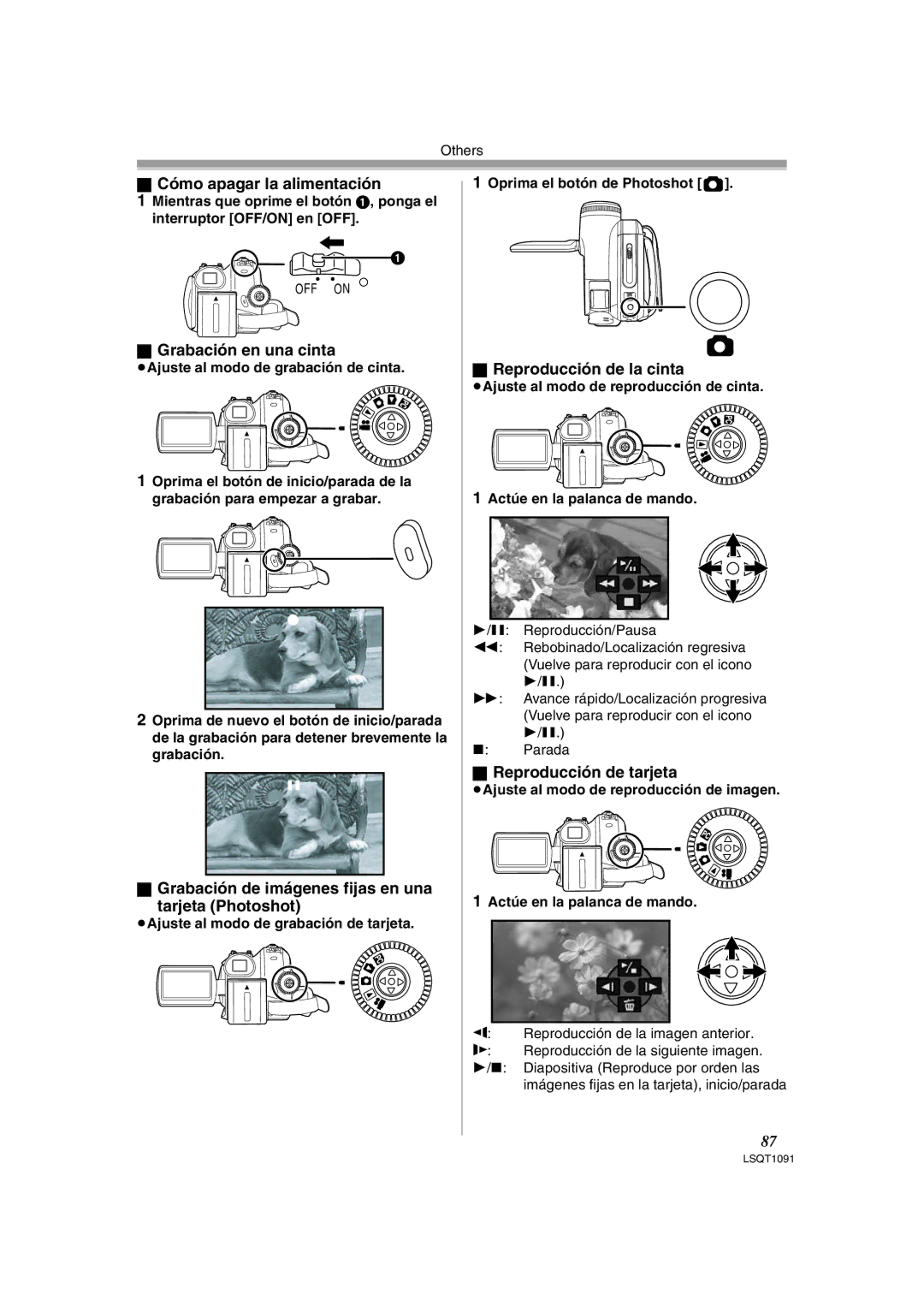 Panasonic PV-GS320 Cómo apagar la alimentación, Grabación en una cinta, Reproducción de la cinta, Reproducción de tarjeta 