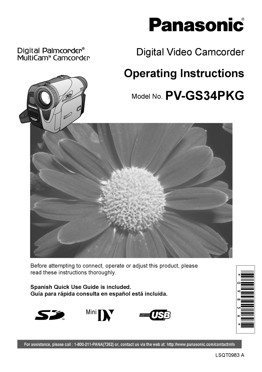 Panasonic PV-GS34PKG operating instructions Operating Instructions 