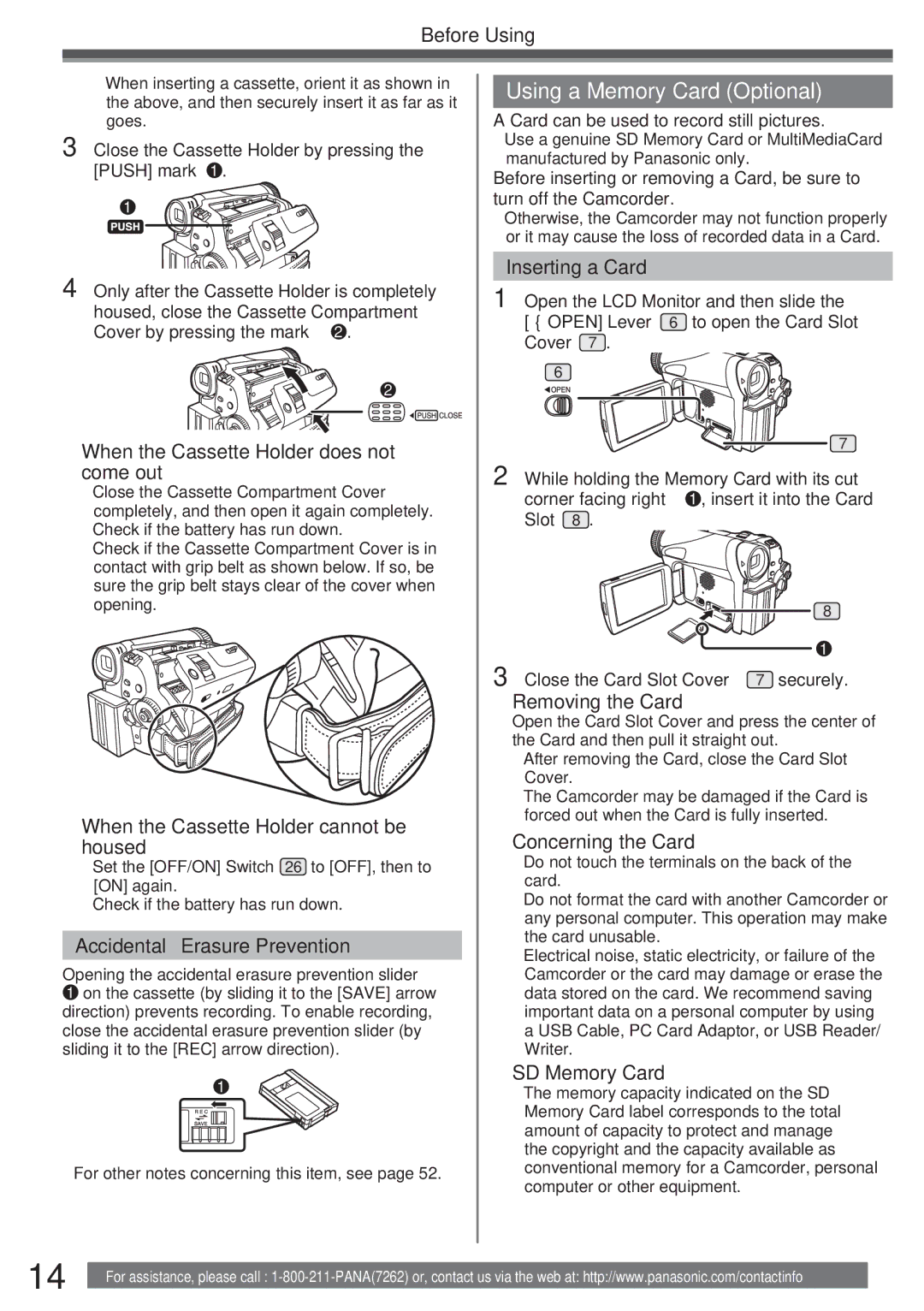 Panasonic PV-GS34PKG operating instructions Using a Memory Card Optional 