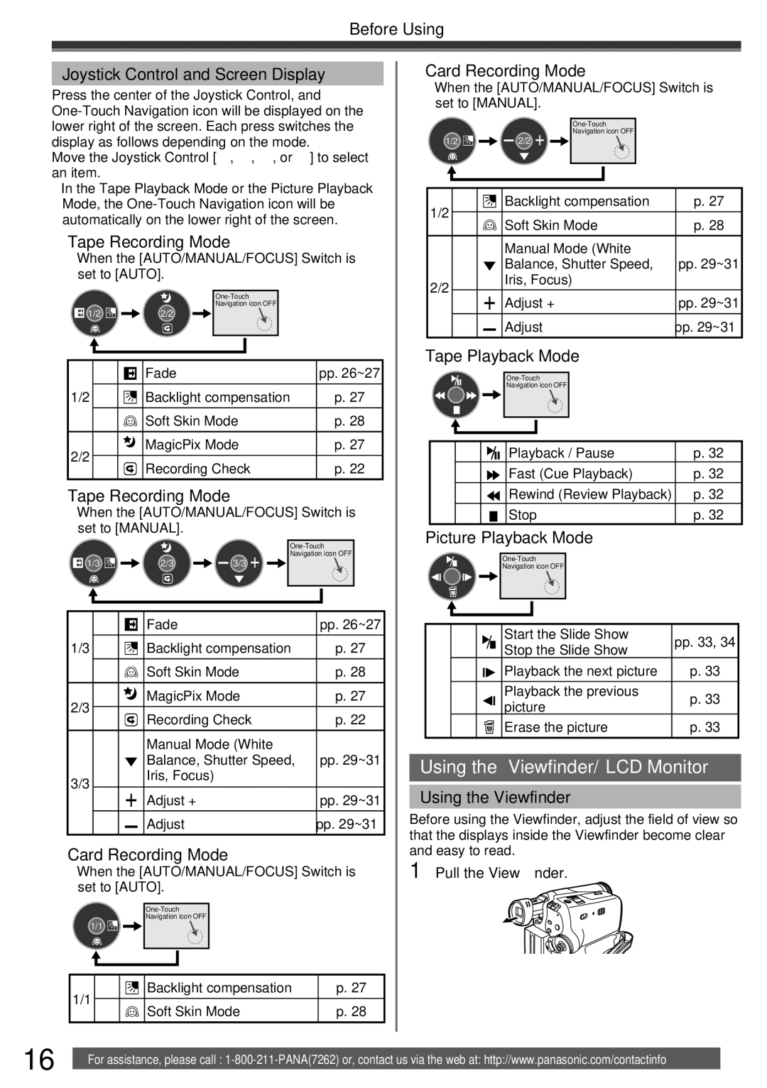 Panasonic PV-GS34PKG operating instructions Using the Viewfinder/LCD Monitor 