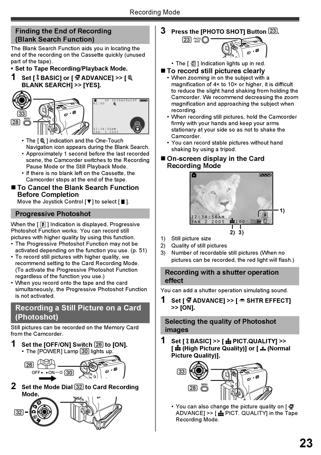 Panasonic PV-GS34PKG operating instructions Recording a Still Picture on a Card Photoshot 