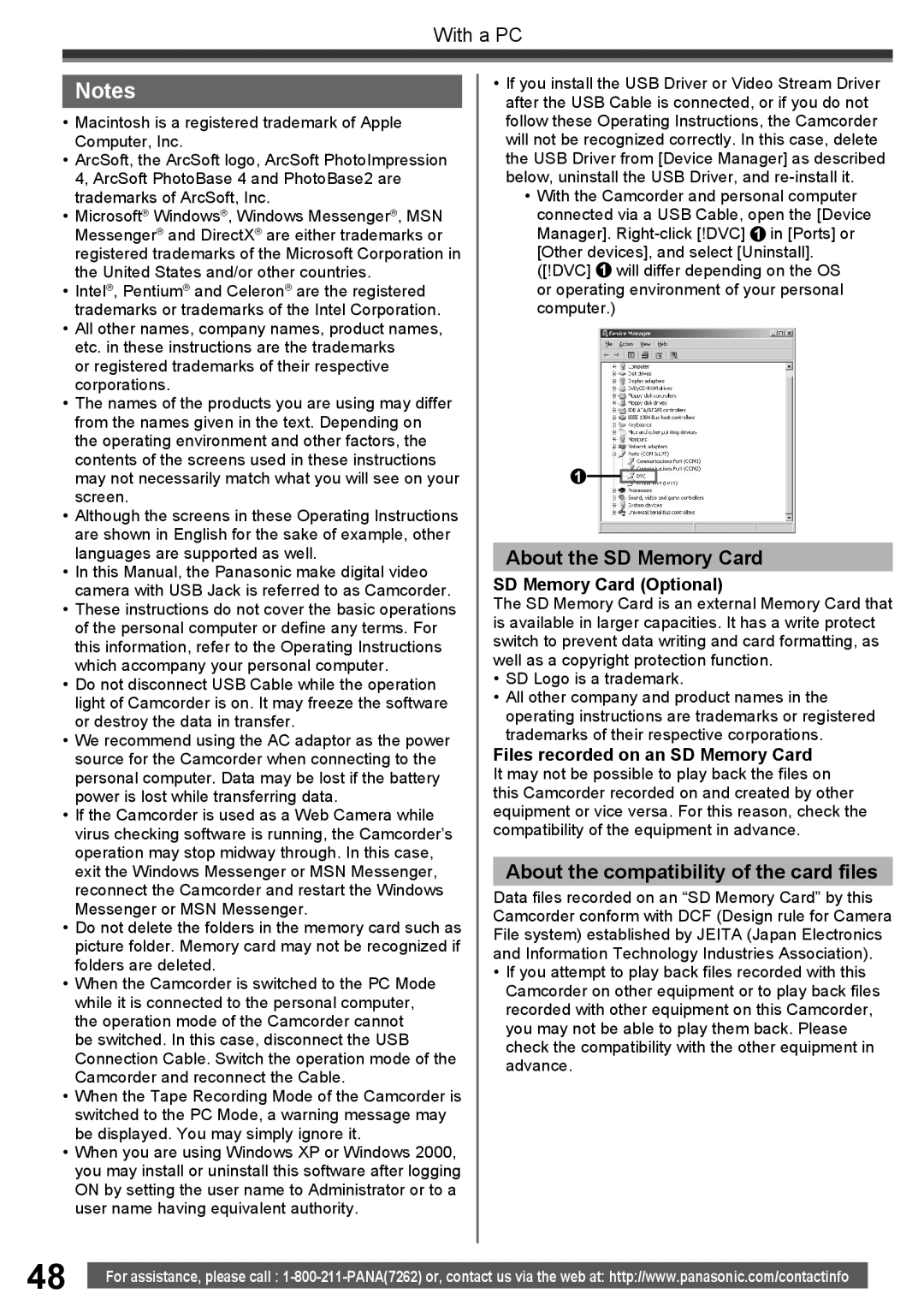 Panasonic PV-GS34PKG About the SD Memory Card, About the compatibility of the card files, SD Memory Card Optional 