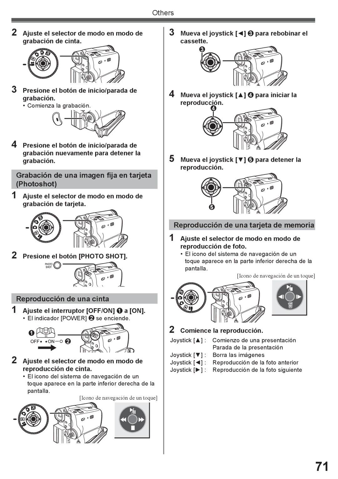 Panasonic PV-GS34PKG operating instructions Grabación de una imagen fija en tarjeta Photoshot, Reproducción de una cinta 