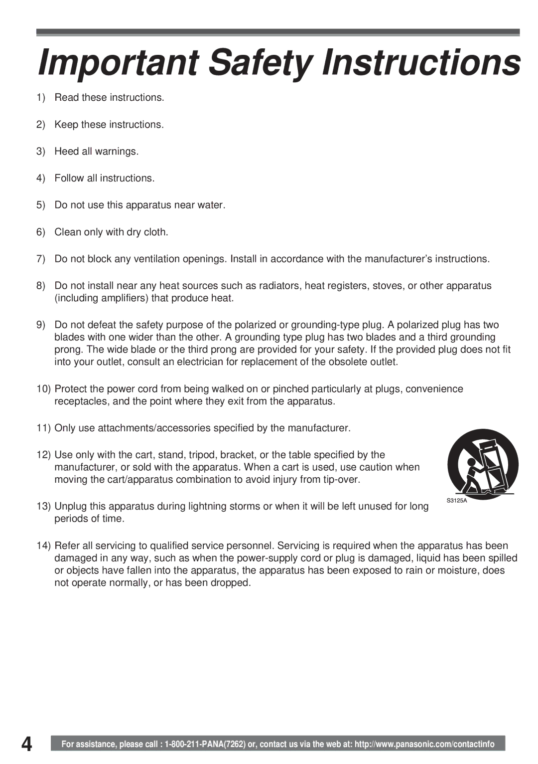 Panasonic PV-GS19, PV-GS35, PV-GS31 operating instructions Important Safety Instructions 