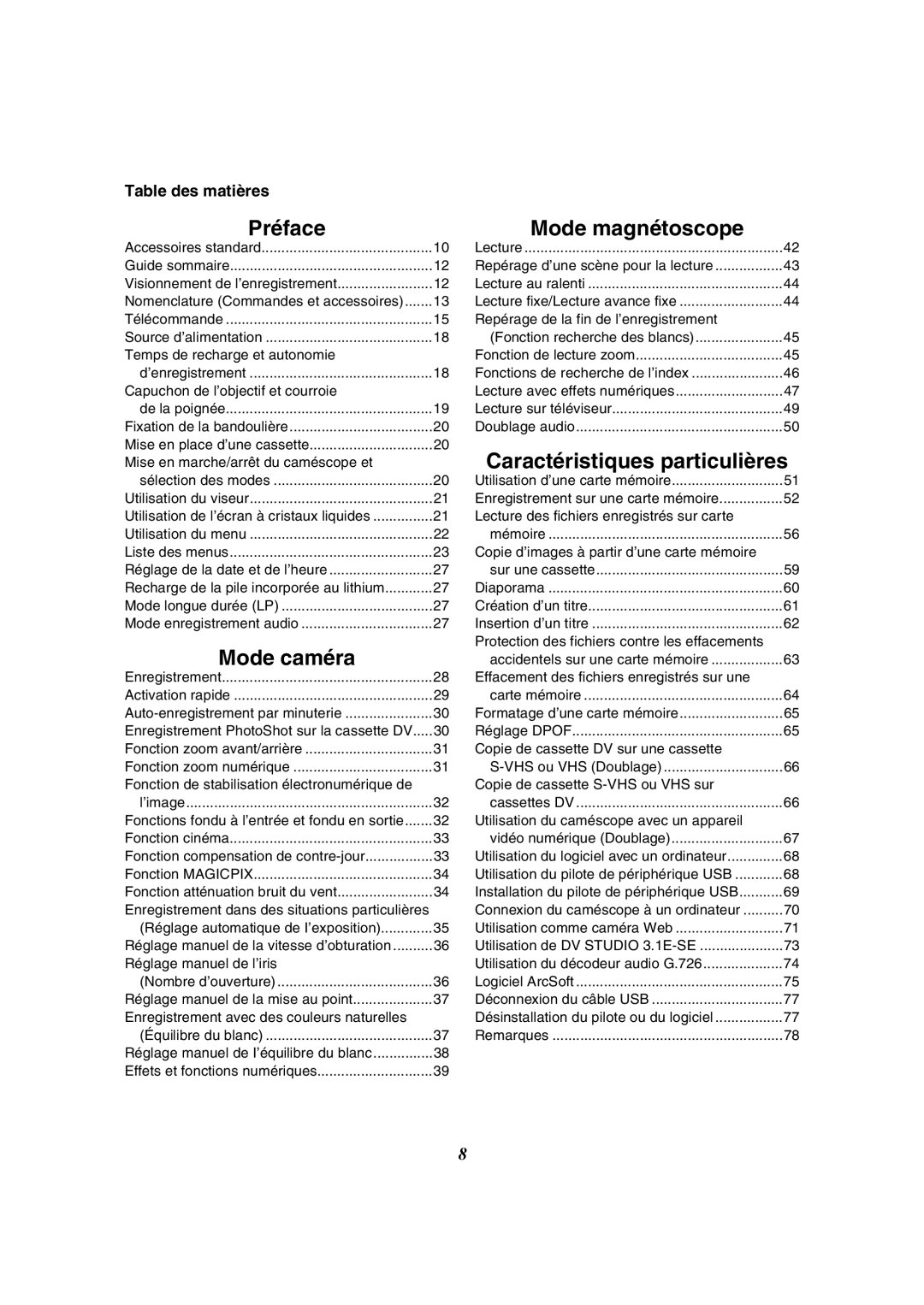 Panasonic PV-GS50-K operating instructions Table des matières 