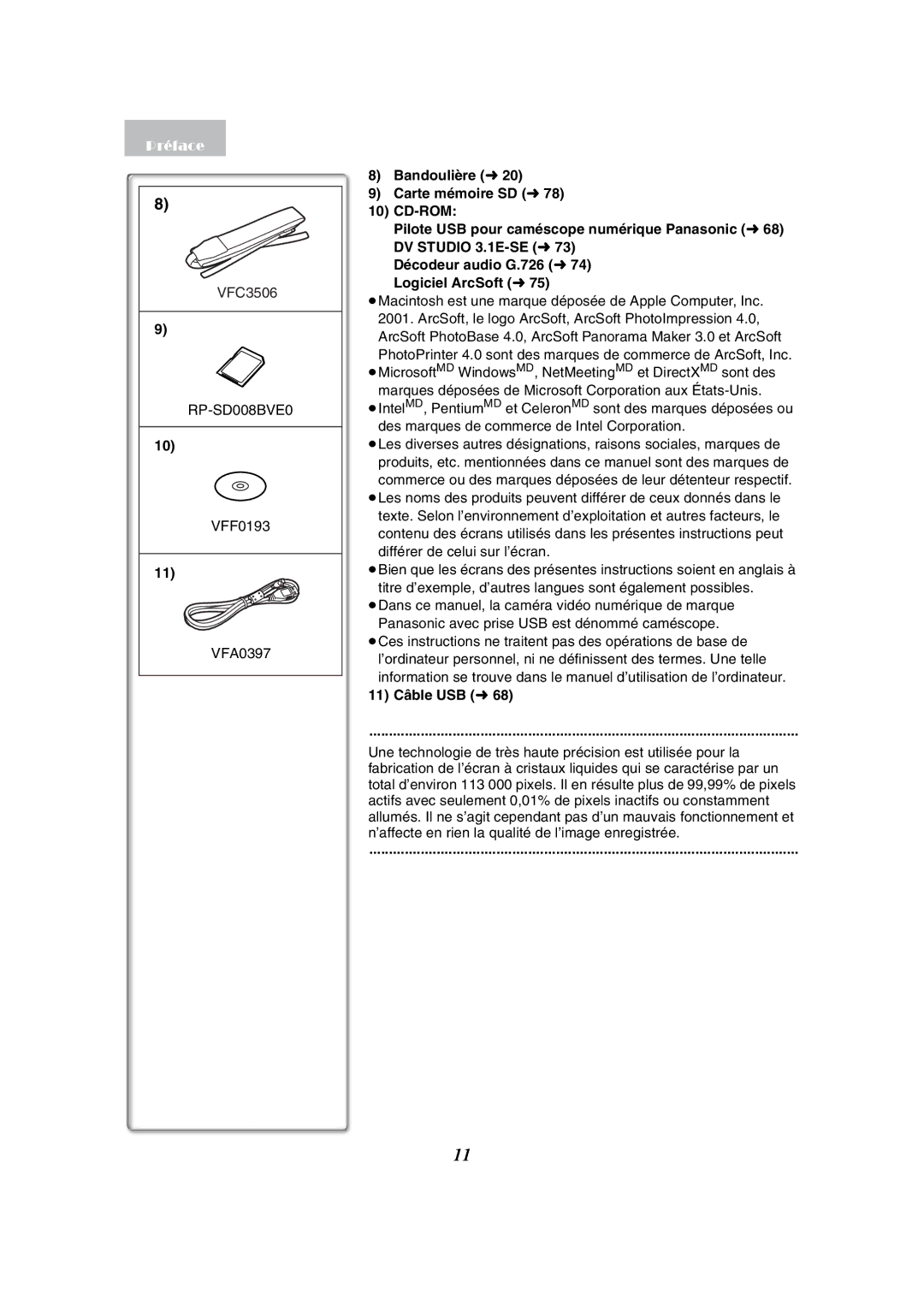 Panasonic PV-GS50-K operating instructions VFC3506, 11 Câble USB l68 