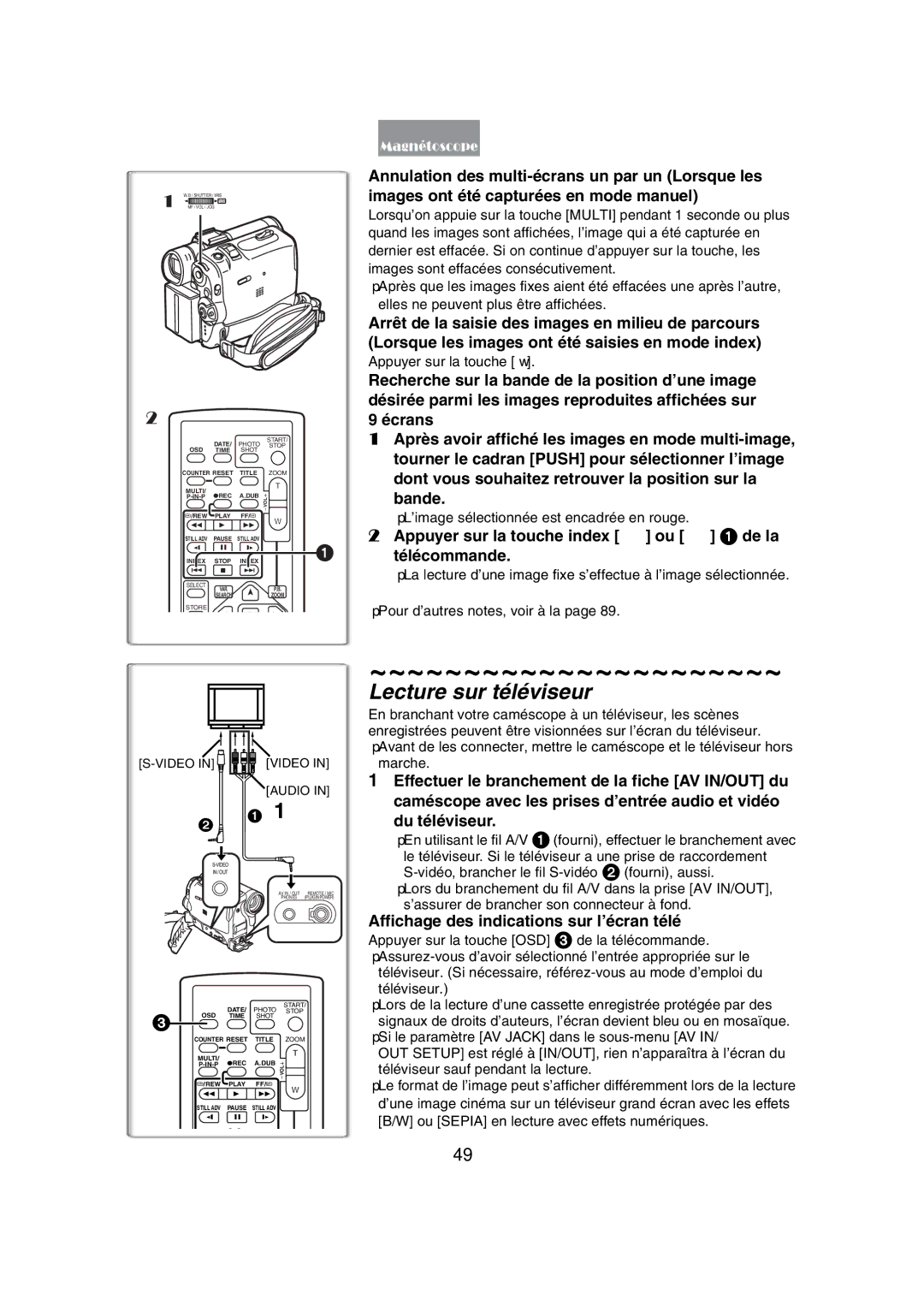 Panasonic PV-GS50-K operating instructions Lecture sur téléviseur 