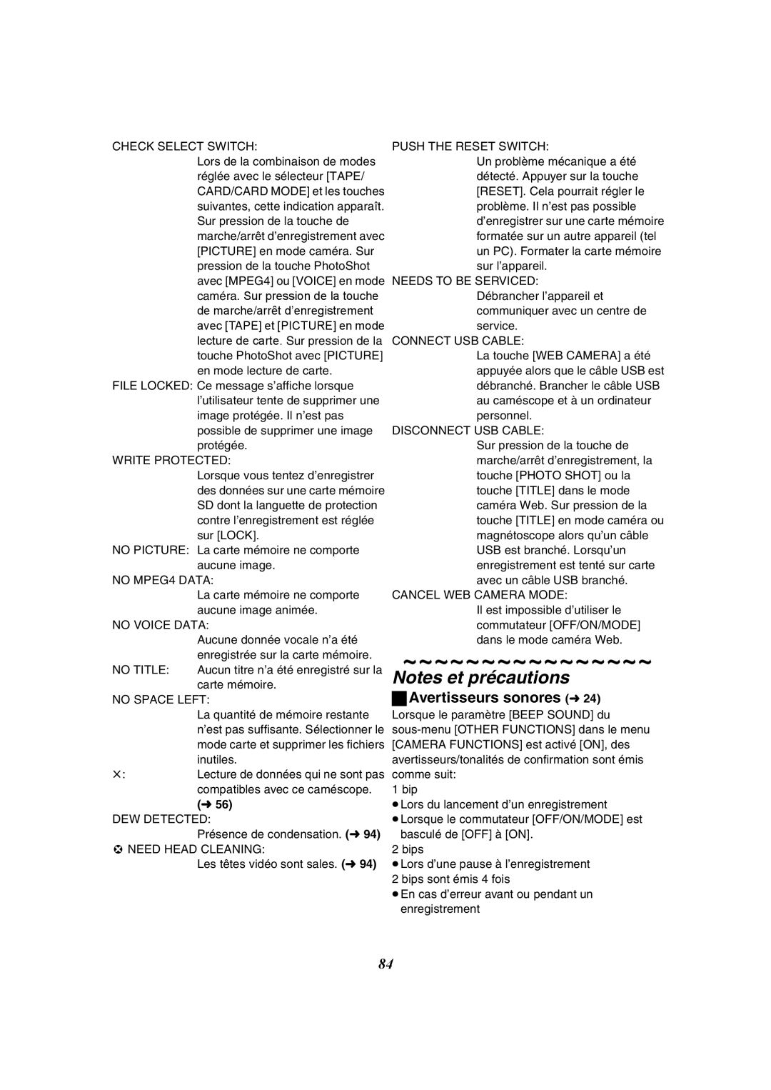 Panasonic PV-GS50-K operating instructions Avertisseurs sonores l24, La carte mémoire ne comporte aucune image animée 