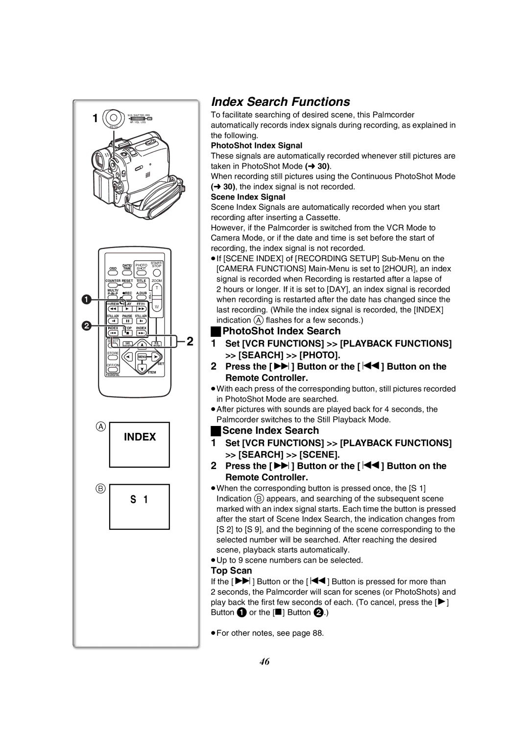 Panasonic PV-GS50-K operating instructions Index Search Functions, PhotoShot Index Search, Scene Index Search, Top Scan 