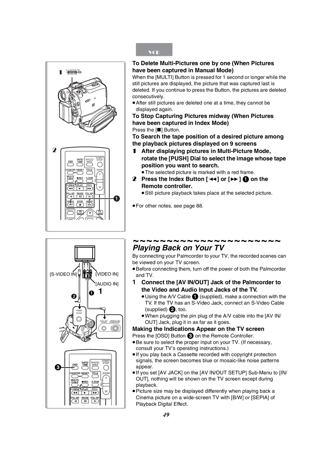 Panasonic PV-GS50-K operating instructions Playing Back on Your TV, Press the Index Button or 9 1 on Remote controller 