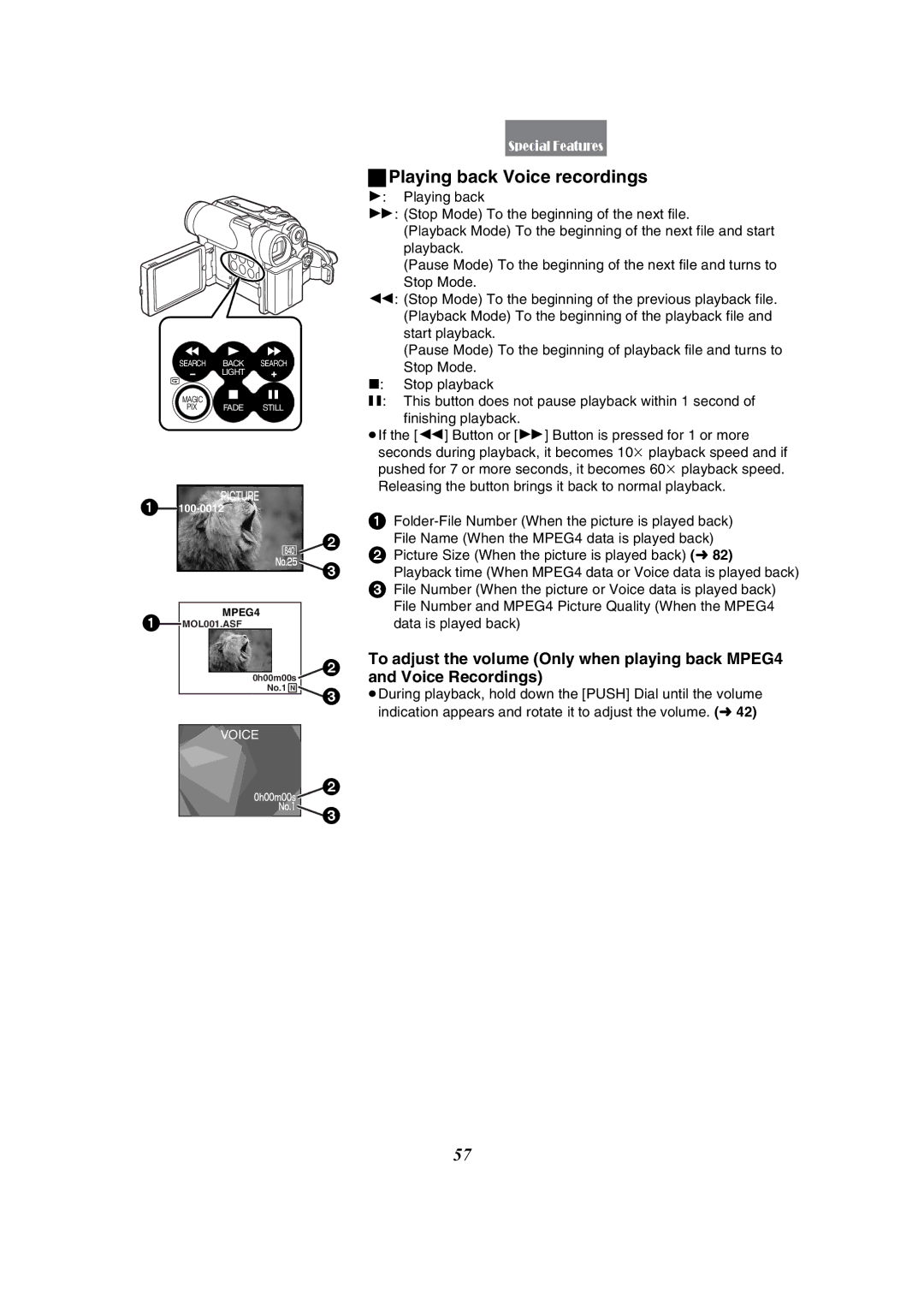 Panasonic PV-GS50-K operating instructions Playing back Voice recordings 