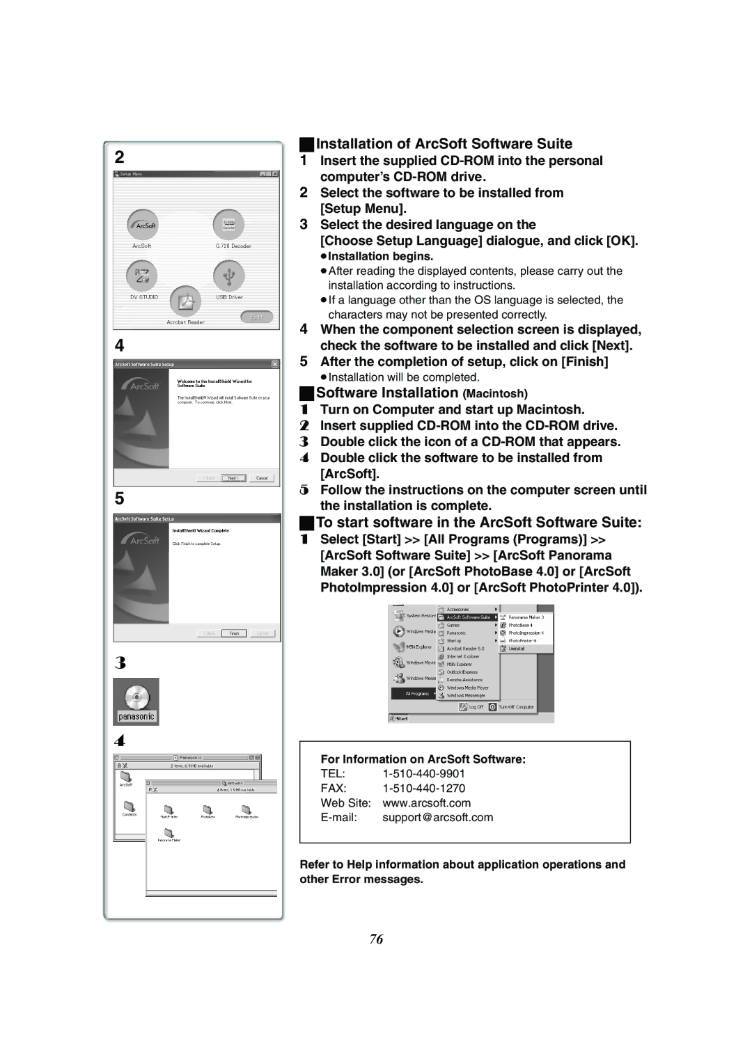 Panasonic PV-GS50-K Installation of ArcSoft Software Suite, Software Installation Macintosh, ≥Installation begins 