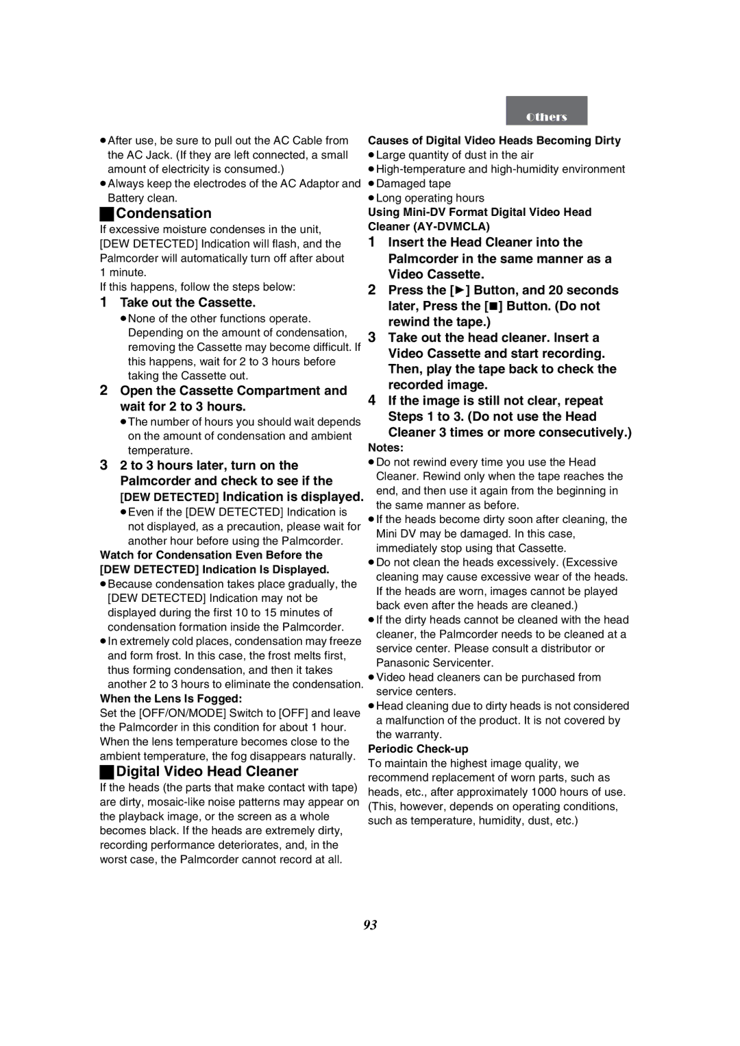 Panasonic PV-GS50-K operating instructions Condensation, Digital Video Head Cleaner, Take out the Cassette 