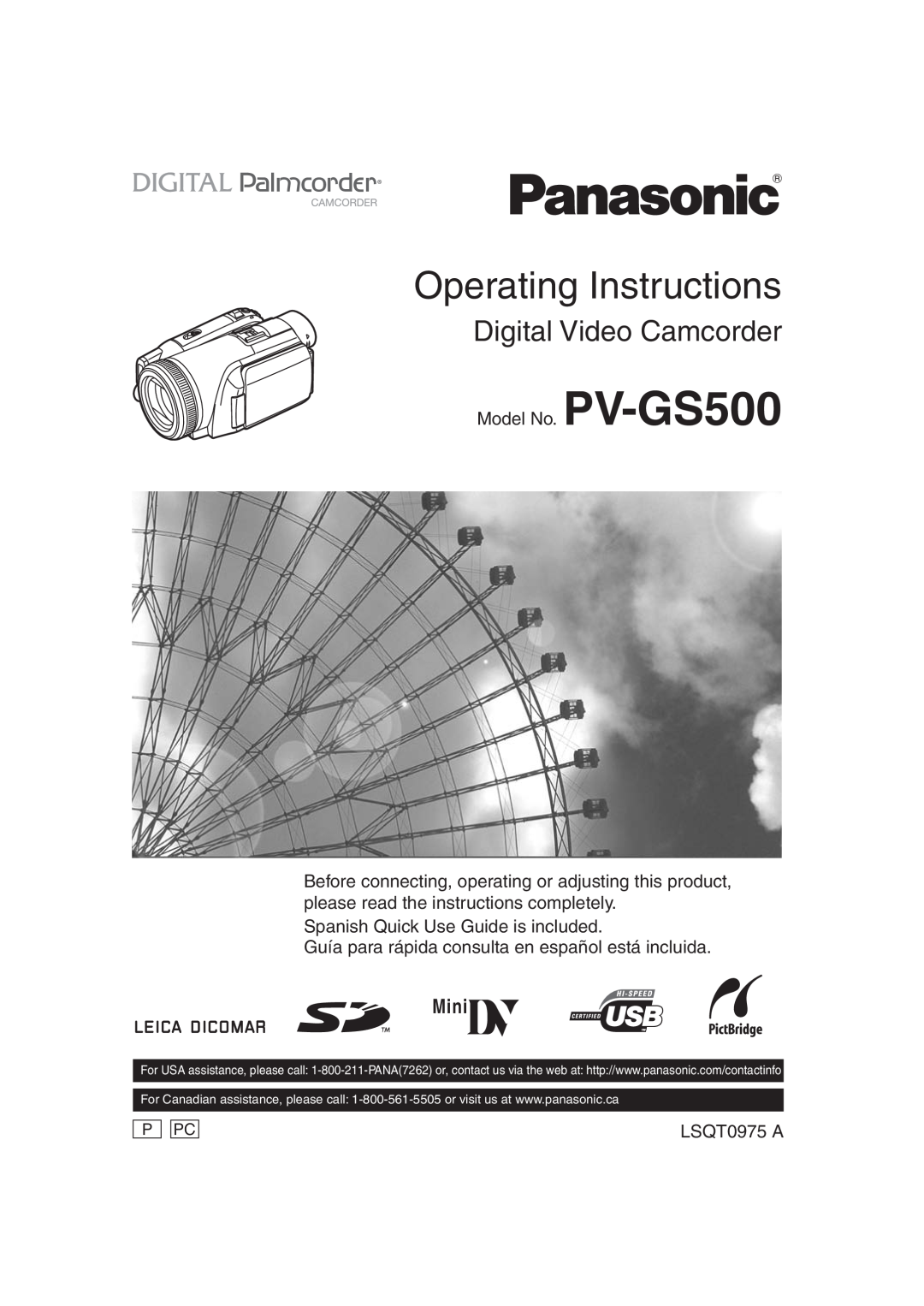 Panasonic PV-GS500 operating instructions Mini, Operating Instructions, Digital Video Camcorder, P Pc 