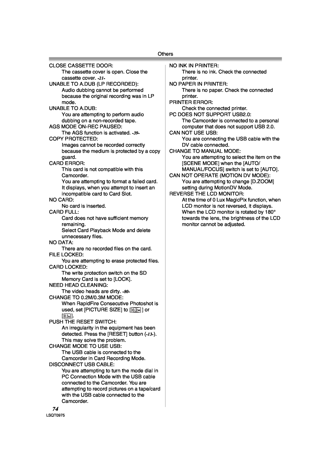 Panasonic PV-GS500 operating instructions Others 