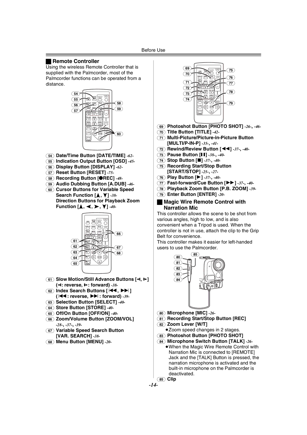 Panasonic PV-GS55 Remote Controller, Magic Wire Remote Control with Narration Mic, ≥Zoom speed changes in 2 stages, Clip 